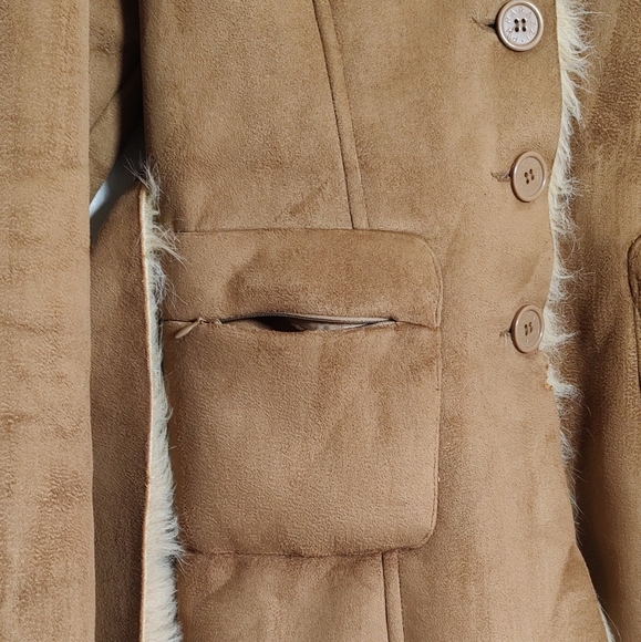 Daniel Benjamin Brown Women's Faux Suede Fur Lined Jacket With Belt - Picture 2 of 9